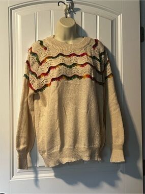 And The Why Sweater Size M/L Cream Wavy Striped